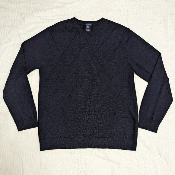 GAP Other - Gap Men's Knit Long Sleeve V-Neck Sweater 100% Merino Wool Navy Blue